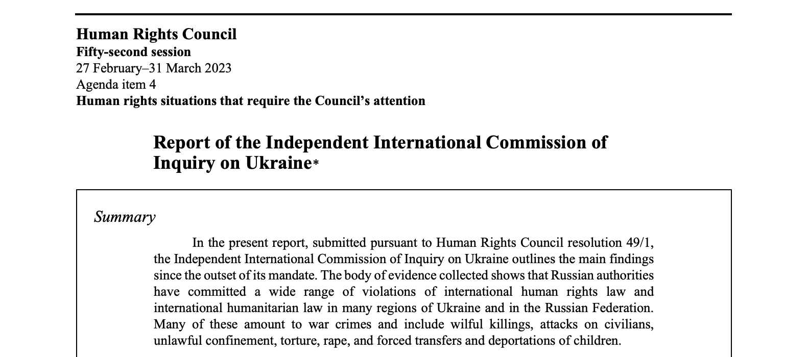Inquiry on Ukraine
